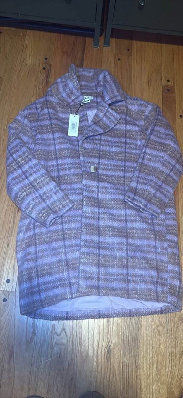 NEW NWT Molly Bracken Mauve Checked Overcoat Womens S Plaid Oversized Coat